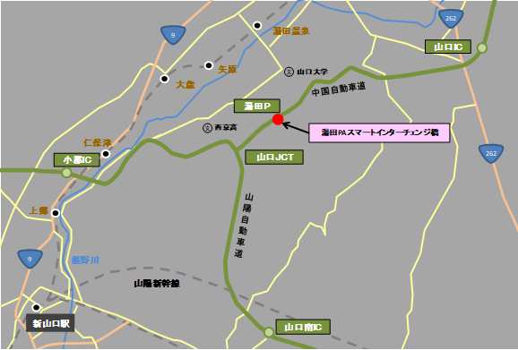 湯田PAスマートインターチェンジ橋 位置図