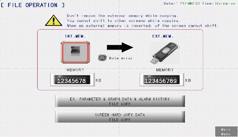 押出時のデータ等はCSVファイルとして、USBメモリに取得可能です。